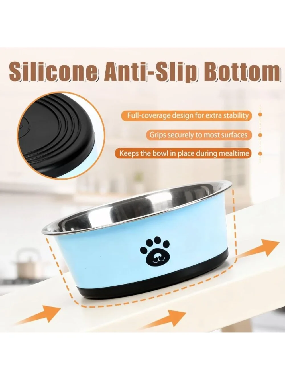 Set of 2 Stainless Steel Dog Bowls - 6 Cup Non-Slip, Rust Resistant Pet Feeders